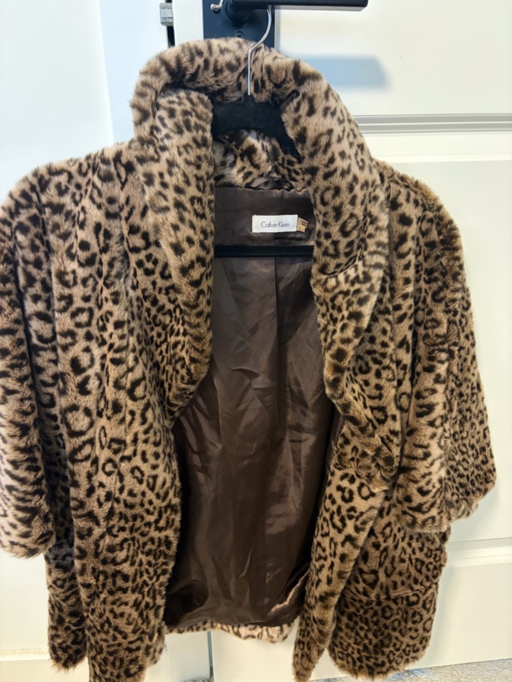 Calvin Klein Leopard-Print Faux Fur Teddy Jacket in Brown